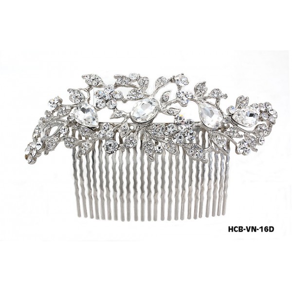 Wedding Hair Comb – Bridal Hair Combs & Clips w/ Austrian Crystal Stones Vine with Rain drops - HCB-VN-16D